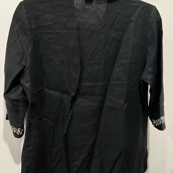 Mercer & Madison Black with White Embroidered Women's Top 100% Linen Size 14W - Picture 6 of 10